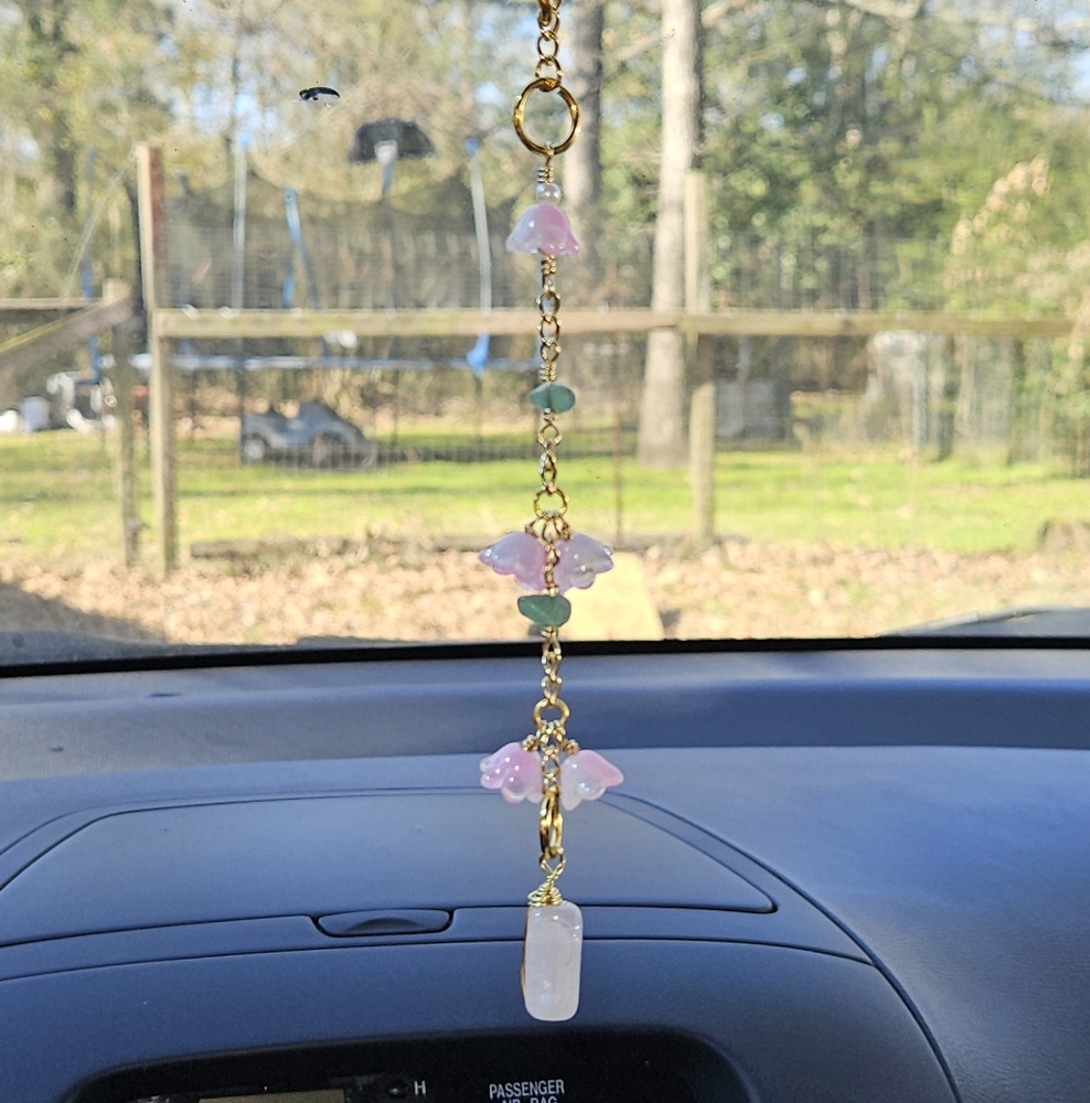 Lily Of The Valley with Rose Quartz Car RearView Mirror Accessories,Car decor